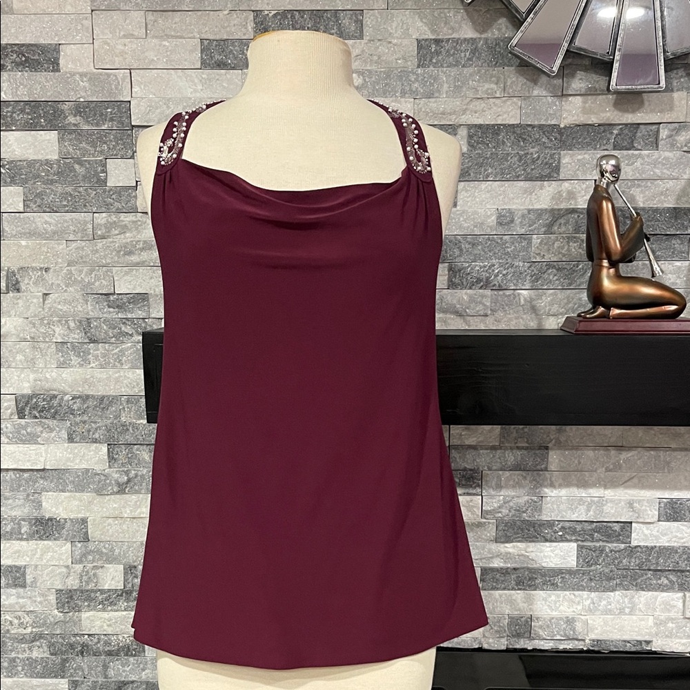 White House Black Market Burgundy Beaded Sleeveless Top Size S